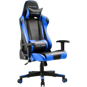 GTRACING Gaming Chair with Footrest and Ergonomic Lumbar Massage Pillow PU Leather Office Chair, Blue